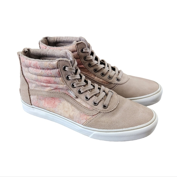 Vans Women's Sk8 Hi High Top Sneakers Beige and Pink Floral Zip Closure Shoes/ 8 - Picture 1 of 10